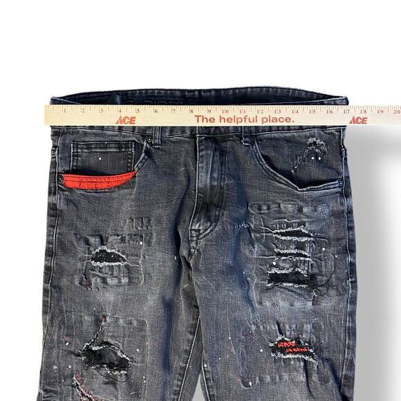 Smoke Rise Slim Fit Paint Splatter Acid Wash Distressed Jeans Men’s Size 34 - Picture 3 of 9